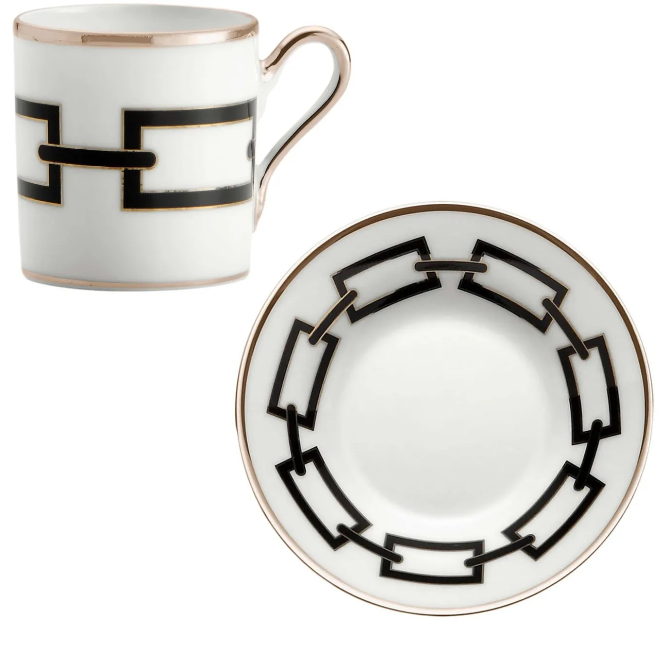 Set di 2 Tazzine da Caff� con Piattino Catene Nero in Porcellana Bianca di Gio Ponti