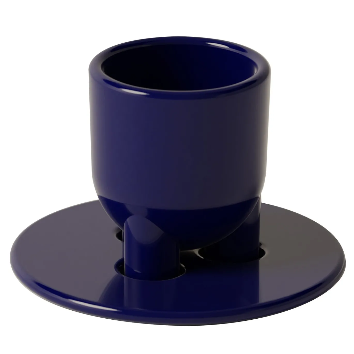 Set di 4 tazzine da espresso e piattini scultorei cUUUp in ceramica lucida blu