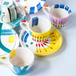 Set di 6 Tazzine e Piattini da Espresso in Ceramica Policroma Carioca
