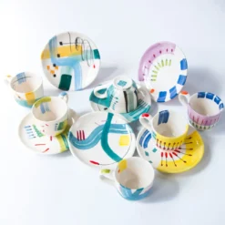 Set di 6 Tazzine e Piattini da Espresso in Ceramica Policroma Carioca