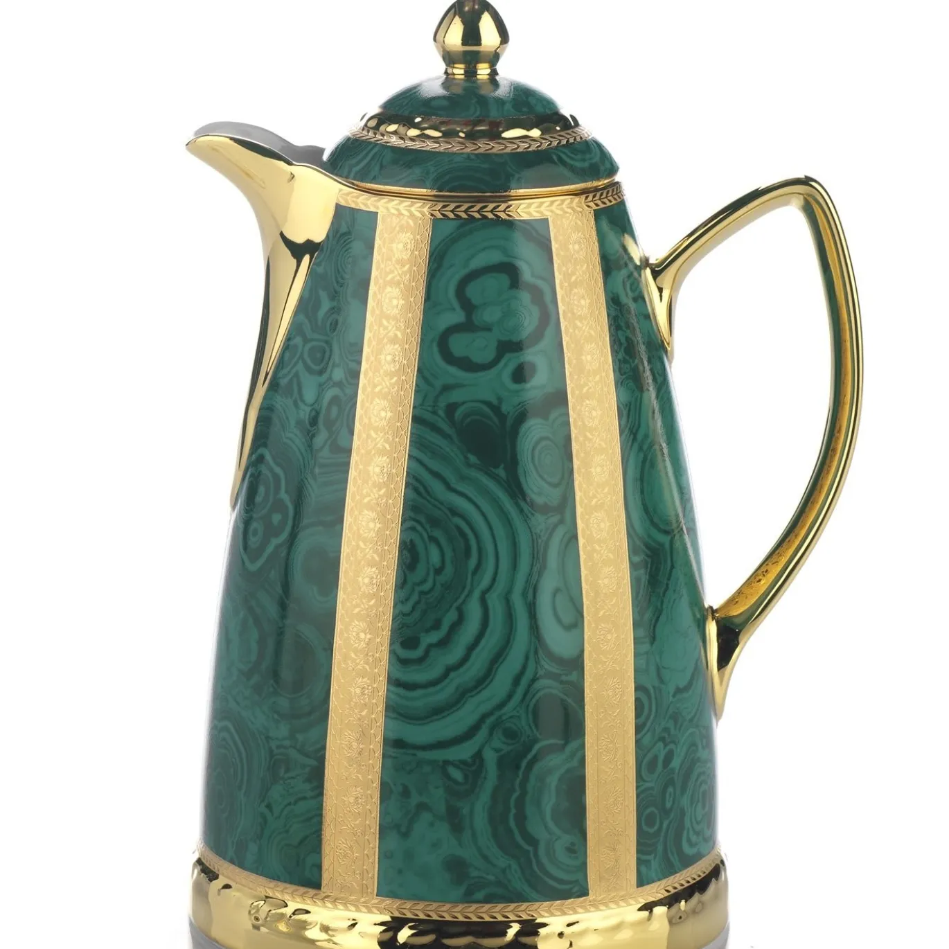 Set di thermos verdi e 6 tazze di cristallo con piattini