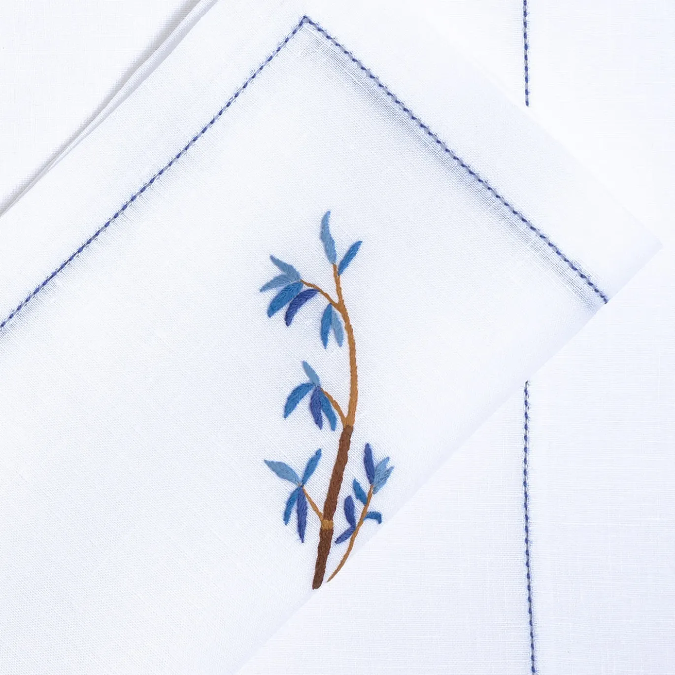 Set di tovaglietta e tovagliolo rettangolari in lino blu Bambou