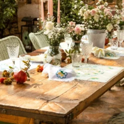 Set di 2 tovagliette bianche ricamate con frange Limoni