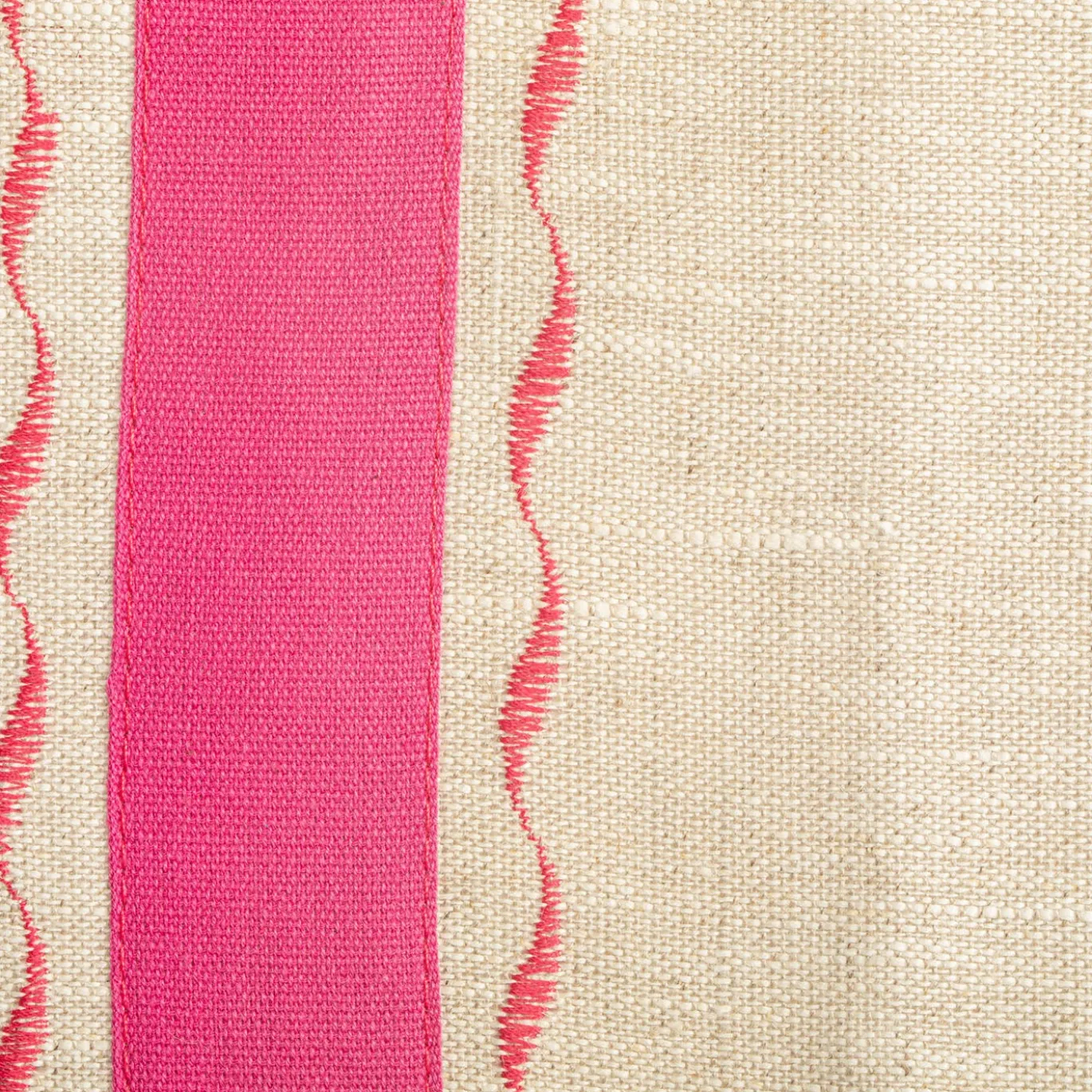 Set di 3 tovagliette classiche in lino grezzo beige con striscia fucsia