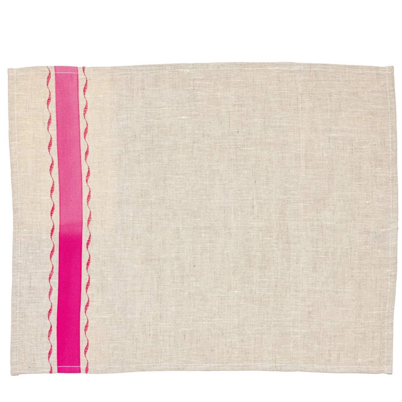 Set di 3 tovagliette classiche in lino grezzo beige con striscia fucsia
