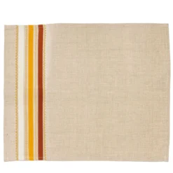 Set di 3 tovagliette classiche in lino grezzo beige con strisce arancioni