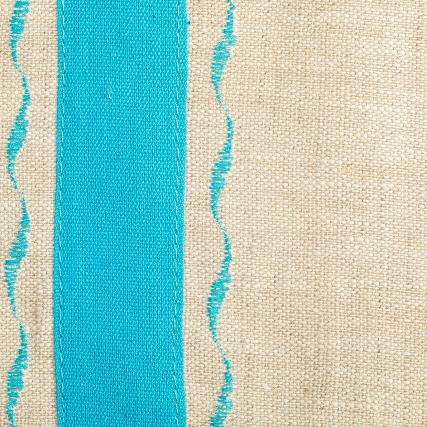Set di 3 tovagliette classiche in lino grezzo beige con striscia azzurra