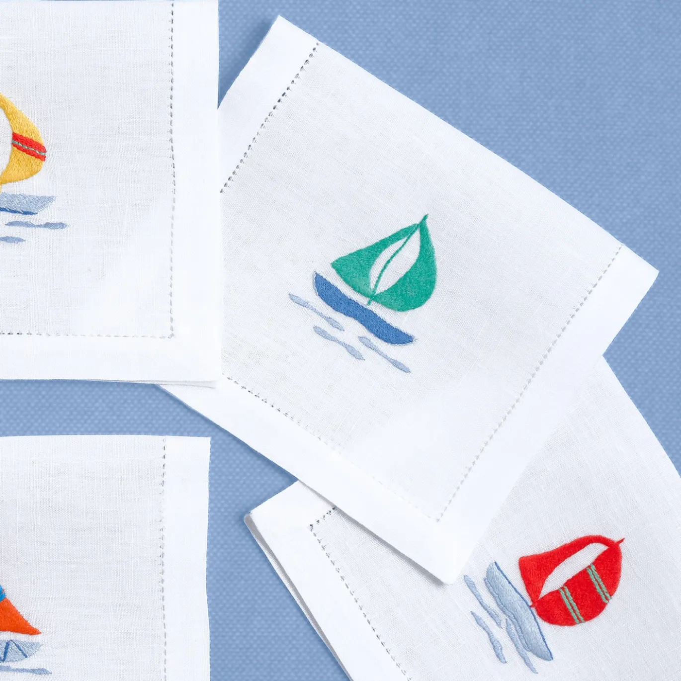 Set di 6 tovagliette da tavola rettangolari in lino multicolor con barche a vela