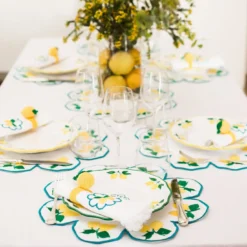 Set di 2 tovagliette di servizio bianche a forma di fiore Limoni Multicolor