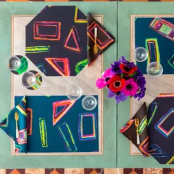 Set di 2 tovagliette e tovaglioli Space Shapes in blu