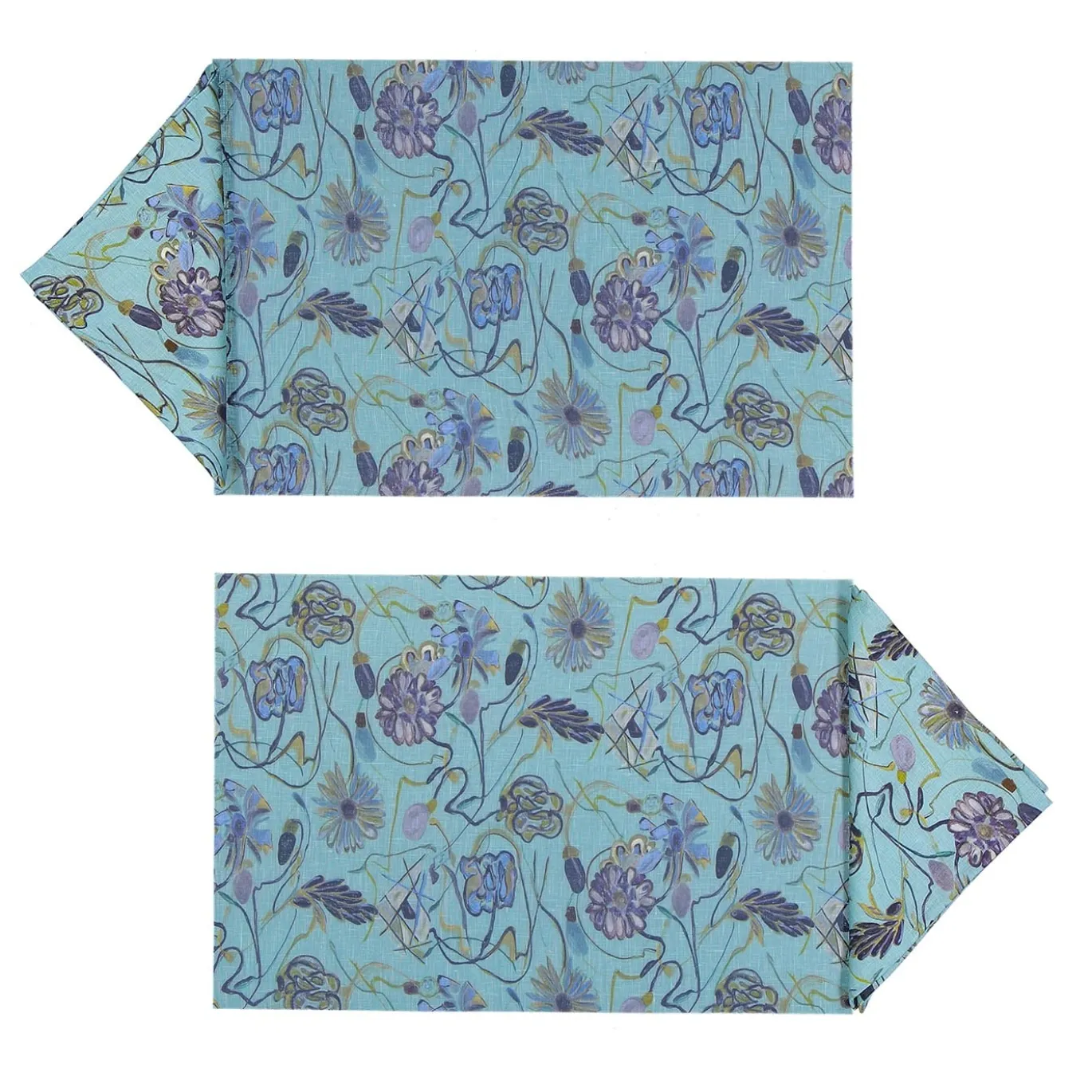 Set di 2 tovagliette e tovaglioli rettangolari rivestiti di azzurro Bouquet