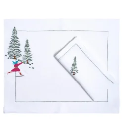 Set di tovagliette e tovaglioli ricamati a mano Ski #5