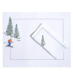 Set di tovagliette e tovaglioli ricamati a mano Ski # 7