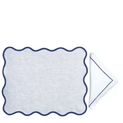 Set di tovagliette e tovaglioli blu e bianchi