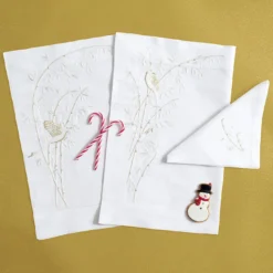 Set di tovagliette e tovaglioli in lino rettangolari di bambù bianco