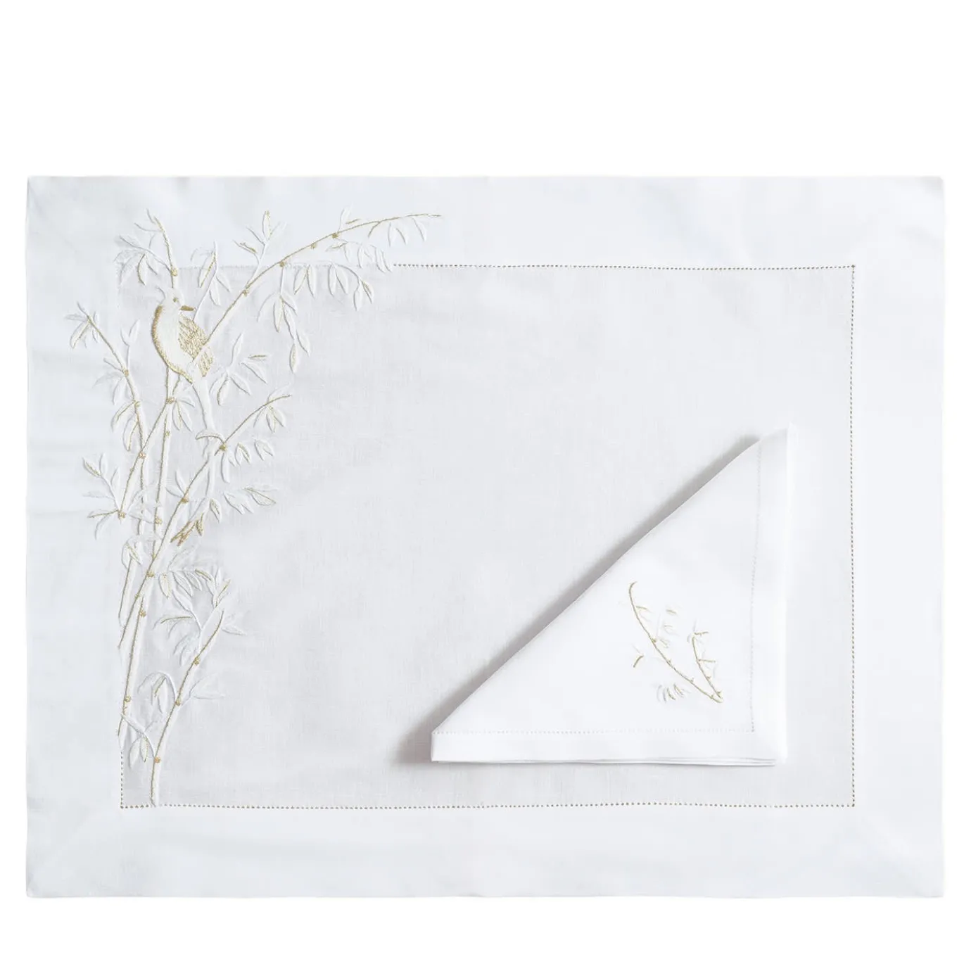 Set di tovagliette e tovaglioli in lino rettangolari di bambù bianco