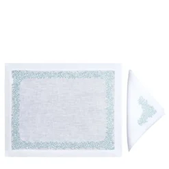 Set di tovagliette e tovaglioli di lino blu rettangolari Firenze