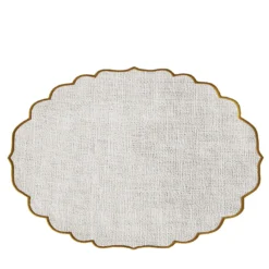 Set di 4 Tovagliette in Lino Cerato Beige a Righe con bordatura in bronzo