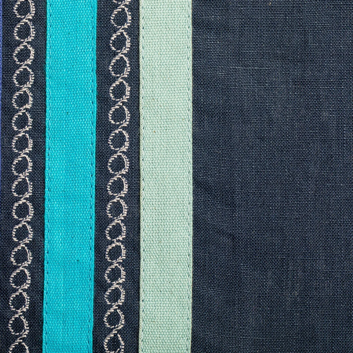 Set di 3 tovagliette in lino grezzo blu con righe azzurre