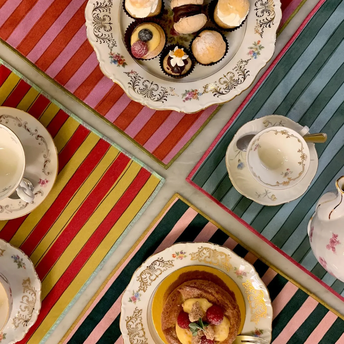 Set di 4 Tovagliette Multicolore a Righe