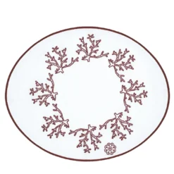 Set di 2 tovagliette ovali ricamate Corallo Rosso