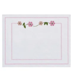 Set di 4 Tovagliette Ricamate Margherita Rosa In Lino