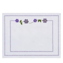 Set di 4 tovagliette ricamate Margherita Viola in lino