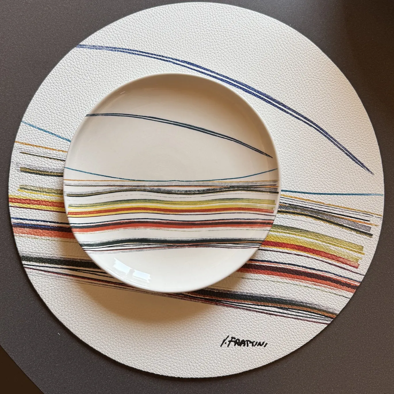 Set di 4 tovagliette rotonde Rainbow in pelle