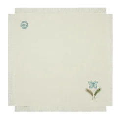 Set di 6 tovaglioli avorio ricamati con frange Grano Multicolor