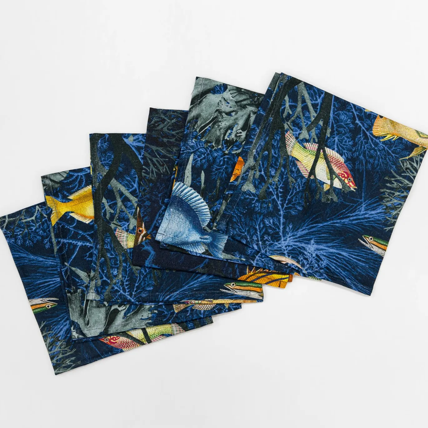 Set di 6 tovaglioli di lino Amami con decorazione marina