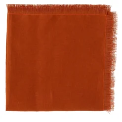 Set di 4 tovaglioli di lusso in puro lino arancione con frange a mano