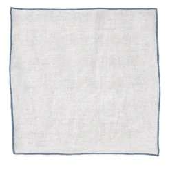 Set di 4 tovaglioli in lino naturale con orlo arrotolato blu pietra