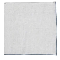 Set di 4 tovaglioli in lino naturale con orlo arrotolato blu pietra