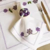Set di 4 Tovaglioli Ricamati Margherita Viola in Lino
