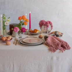 Set di 4 tovaglioli rosa vintage con frangia lunga