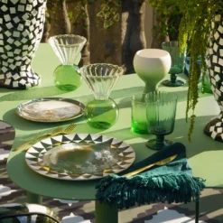 Set di 4 tovaglioli verde acqua con lunghe frange