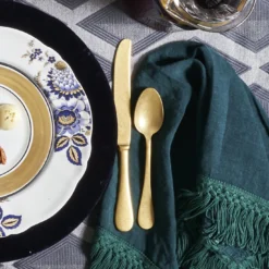 Set di 4 tovaglioli verde acqua con lunghe frange