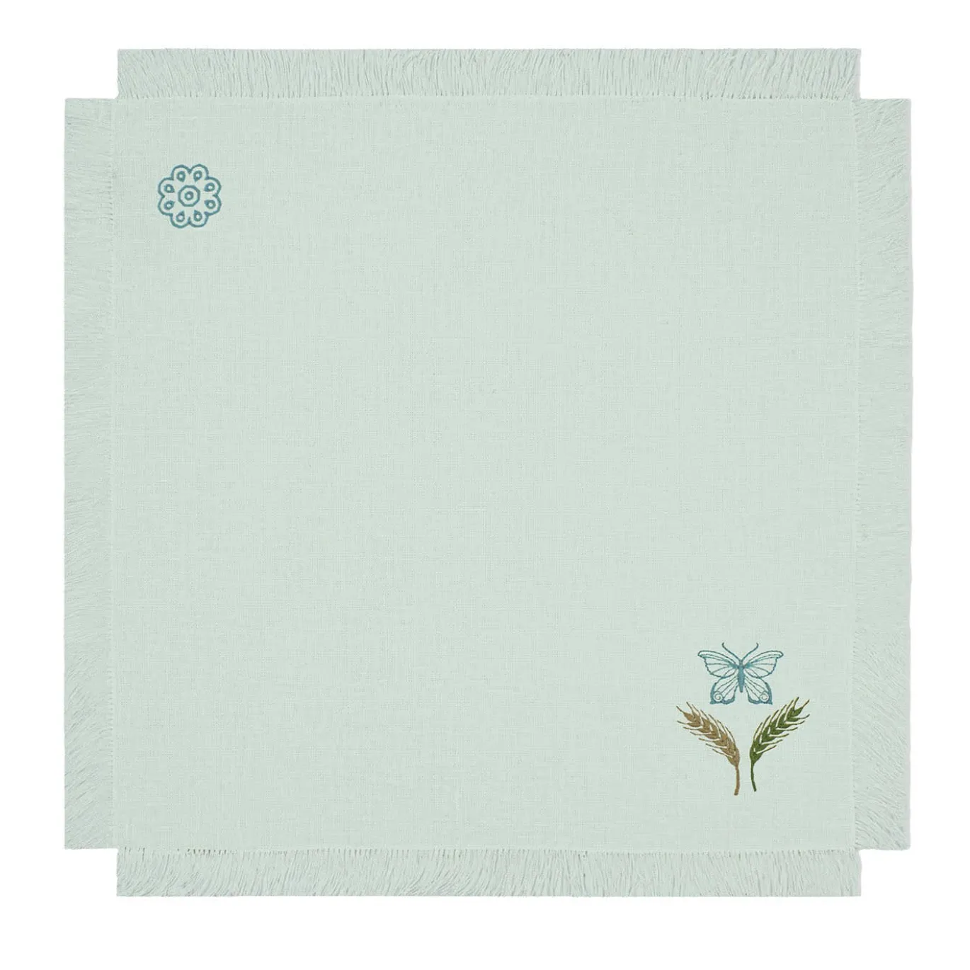 Set di 6 tovaglioli verde pastello con frange Grano Multicolor