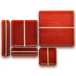 Set di 3 vassoi quadrati Corallo in vetro rosso