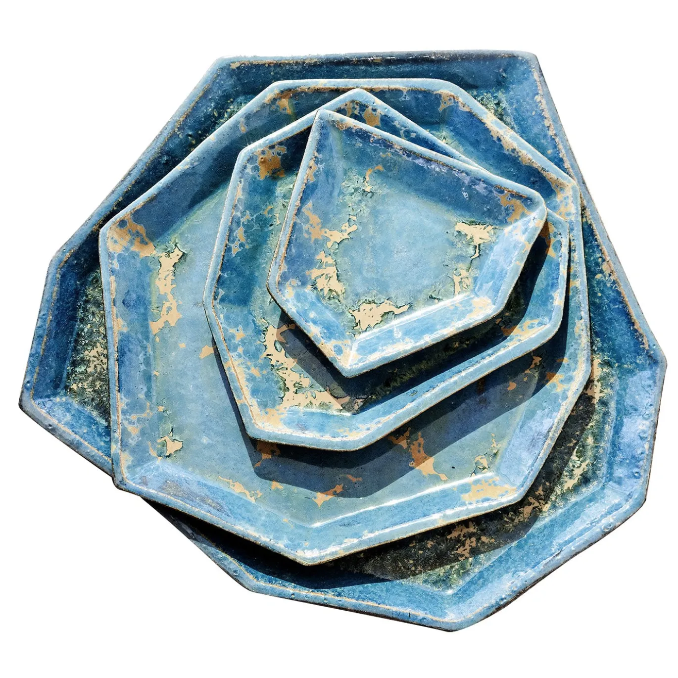Set di 4 Vassoi Sfacettati Crystal Seed azzurri