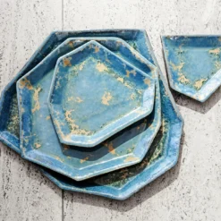 Set di 4 Vassoi Sfacettati Crystal Seed azzurri