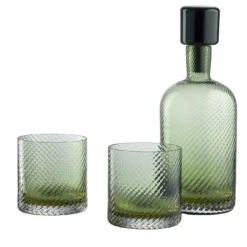 Set in vetro Murano Borealis Torse 3 pezzi Green con bottiglia e bicchieri