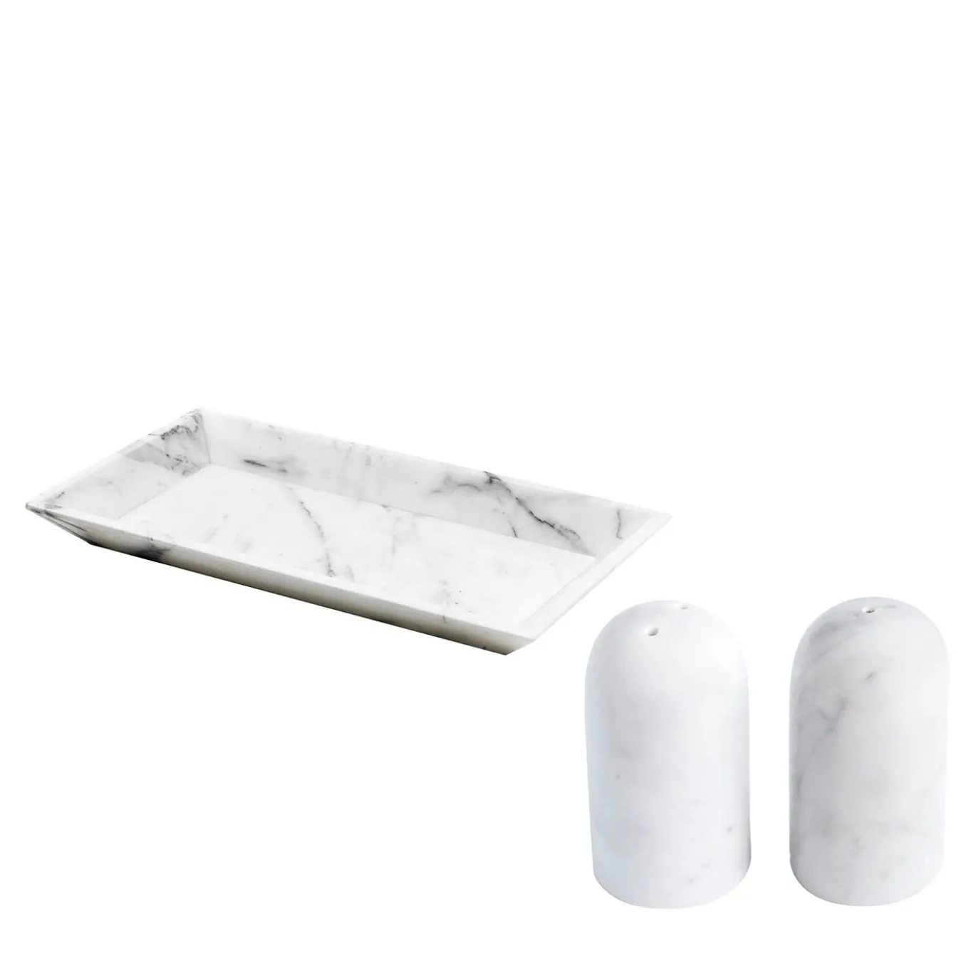 Set marmo Carrara con vassoio, saliera e pepiera