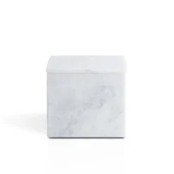 Set scatola cubica con coperchio e vassoio ospiti in marmo bianco di Carrara