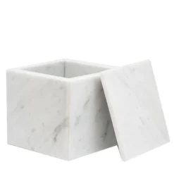 Set scatola cubica con coperchio e vassoio ospiti in marmo bianco di Carrara