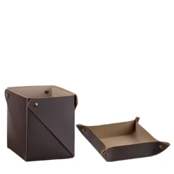 Set vide poche e miu box in pelle color cioccolato e cappuccino