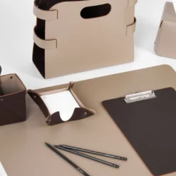 Set vide poche e miu box in pelle color cioccolato e cappuccino