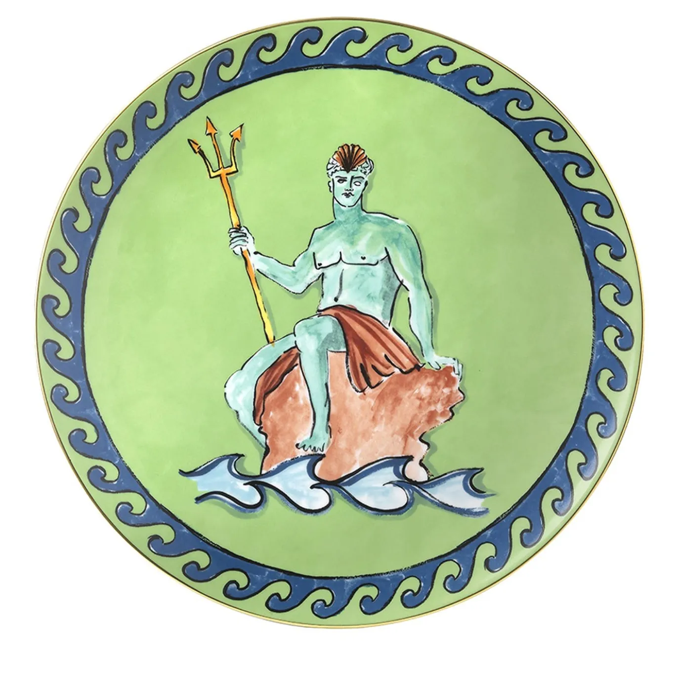 Sottopiatto/Centrotavola Il Viaggio di Nettuno in Porcellana Verde Muschio