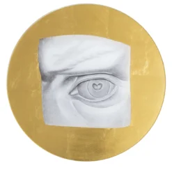 Sottopiatto rotondo La Visione in vetro grafite con dettagli in foglia d'oro