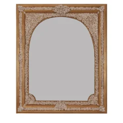 Specchio ad arco con fiori in porcellana Capodimonte e dettagli dorati dipinti a mano